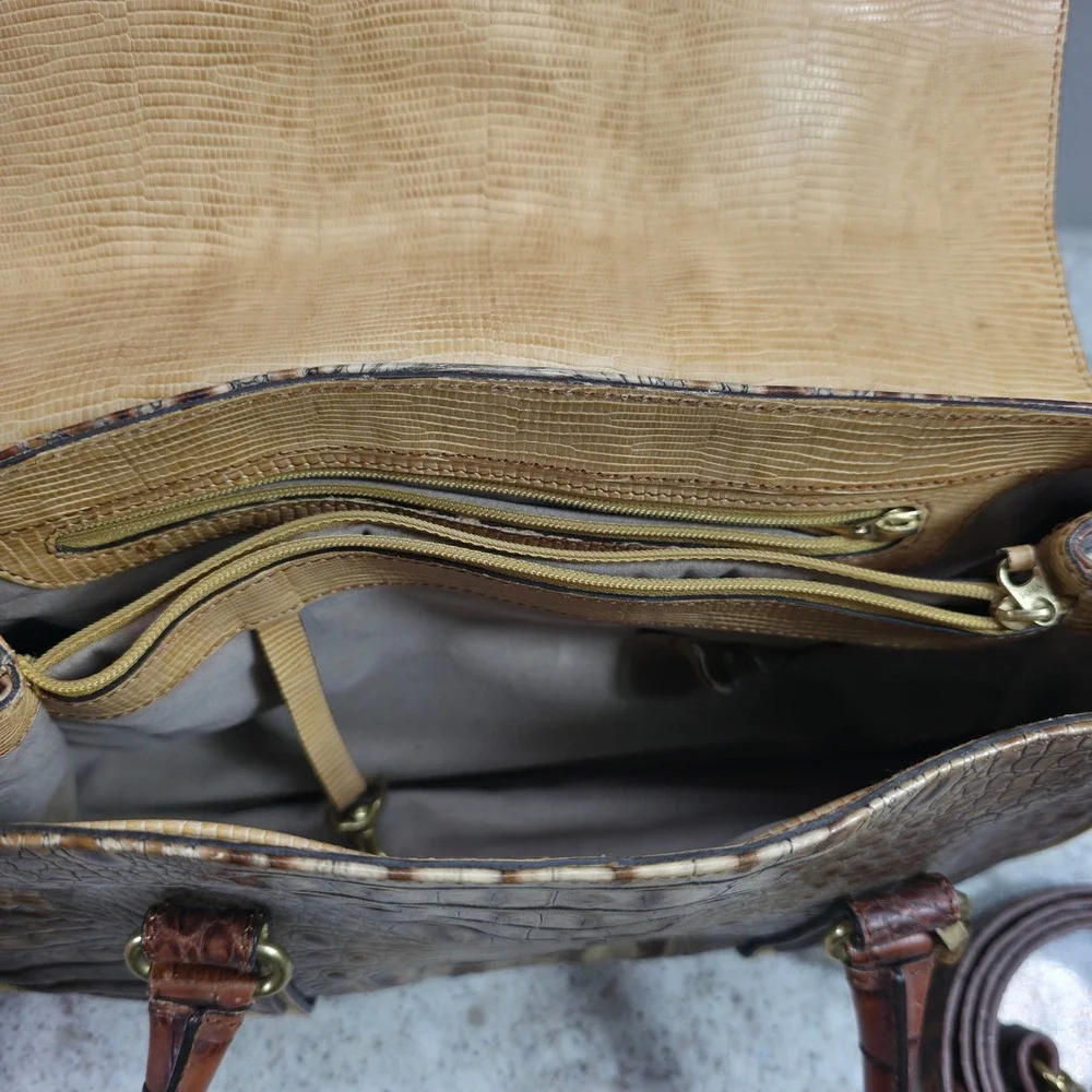 Brahmin Tricolor Collection Brown Croc Embossed Leather Satchel Handbag